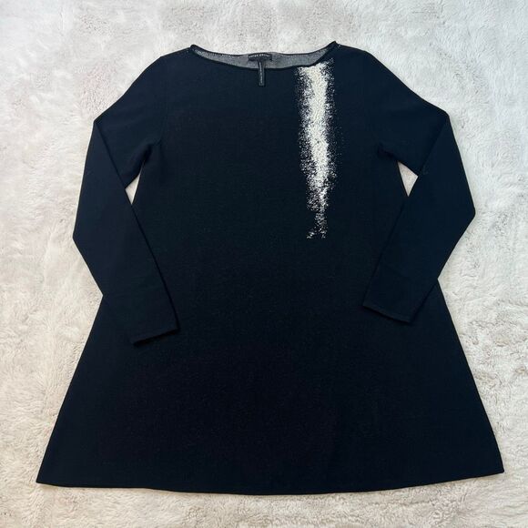 Vintage Sarah Pacini Black Womens One Size Knit Sweater Dress A-Line Long Sleeve - Picture 1 of 8